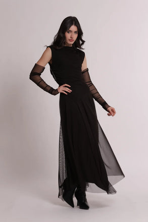 ABITO  MIMI MUA MIDI CON MANICOTTI E GONNA IN TULLE MSAP 4513