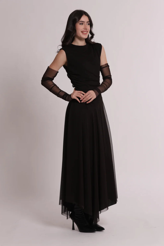 ABITO  MIMI MUA MIDI CON MANICOTTI E GONNA IN TULLE MSAP 4513