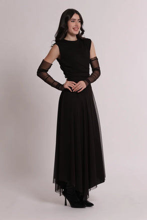 ABITO  MIMI MUA MIDI CON MANICOTTI E GONNA IN TULLE MSAP 4513