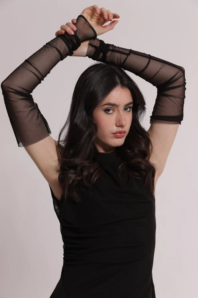 ABITO  MIMI MUA MIDI CON MANICOTTI E GONNA IN TULLE MSAP 4513