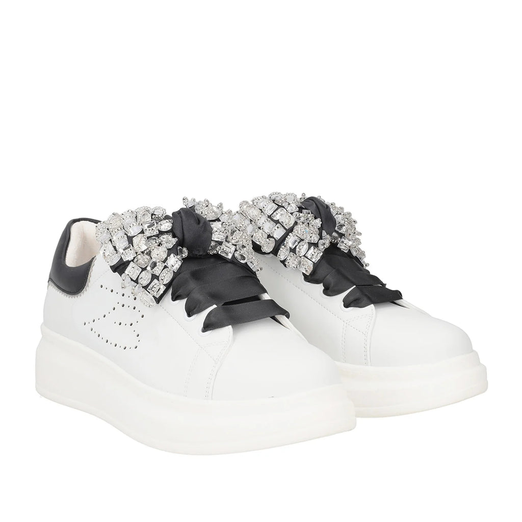 Sneaker Tosca Blu Art SS2402S013 Glamour fiocco strassato bianco/nero