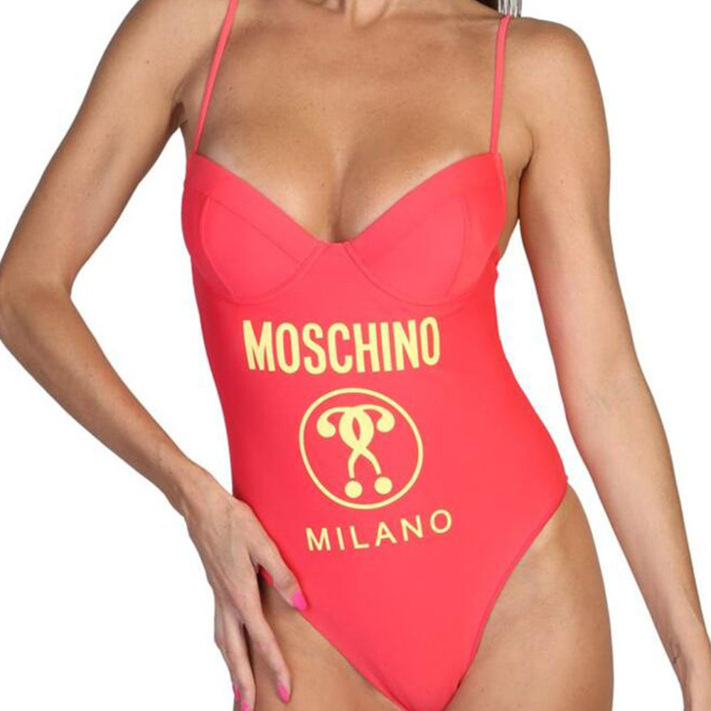 Costume Moschino Swim art 4985 intero fragola con logo giallo