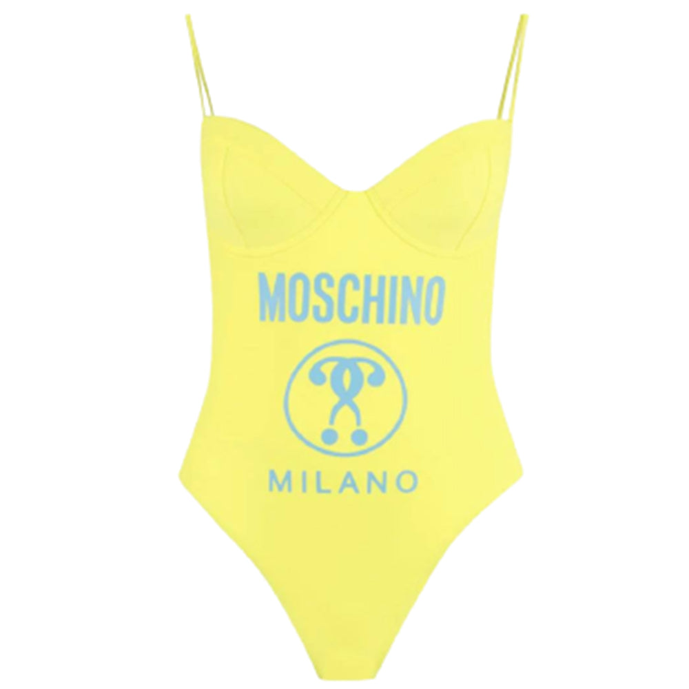 Costume Moschino Swim art 4985 intero giallo con logo azzurro