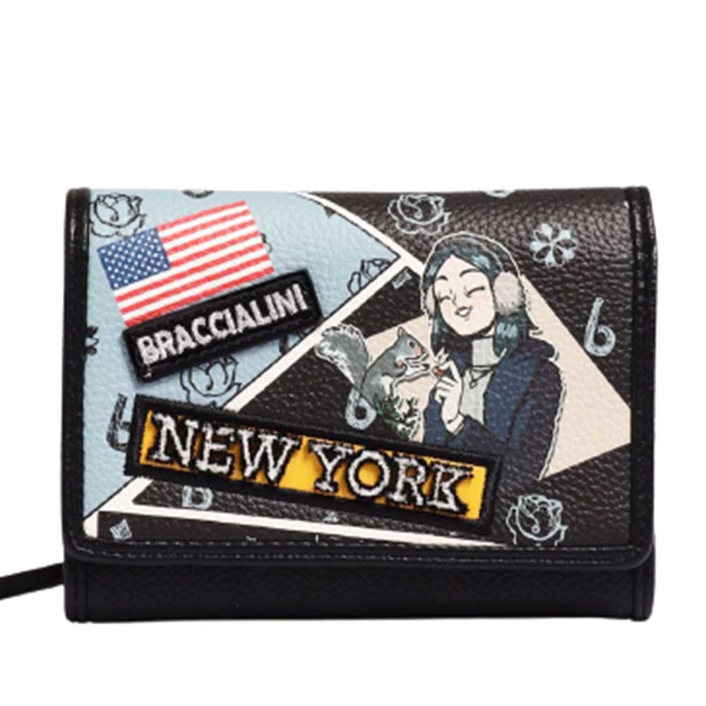 Portafoglio Braccialini art B16808 cartoline New York nero