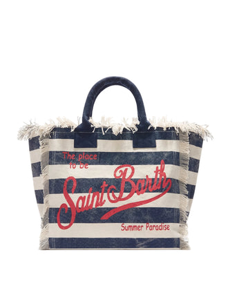 Borsa Mare Saint Barth Vanity A Righe Beige E Blu VANI001 08251L