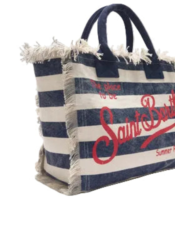 Borsa Mare Saint Barth Vanity A Righe Beige E Blu VANI001 08251L