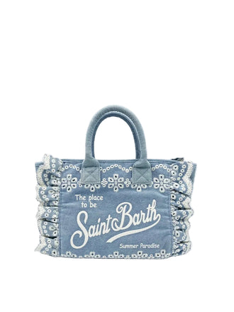 Borsa Saint Barth Colette Volant In Denim  Ricami A Fiori COL0027 02535L