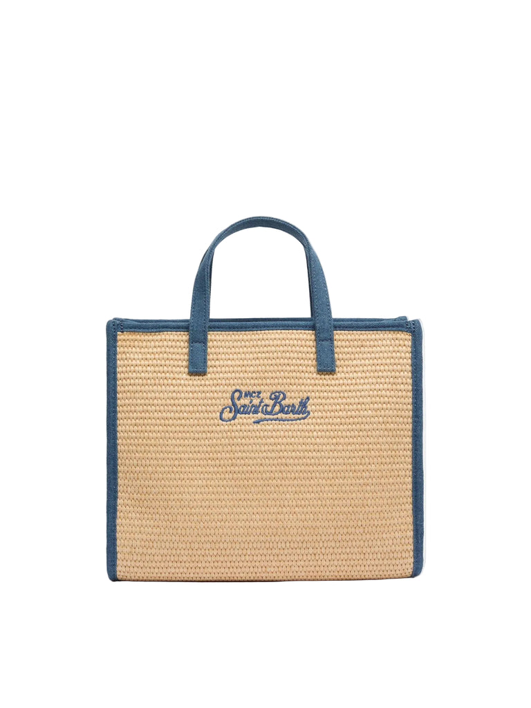 Borsa Saint Barth Vivian Mid Straw Patch In Denim VVID001 00438L