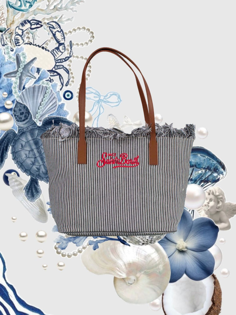 Borsa Saint Barth City Bag Mid Fringe Micro Stripes CBMF001 01769L