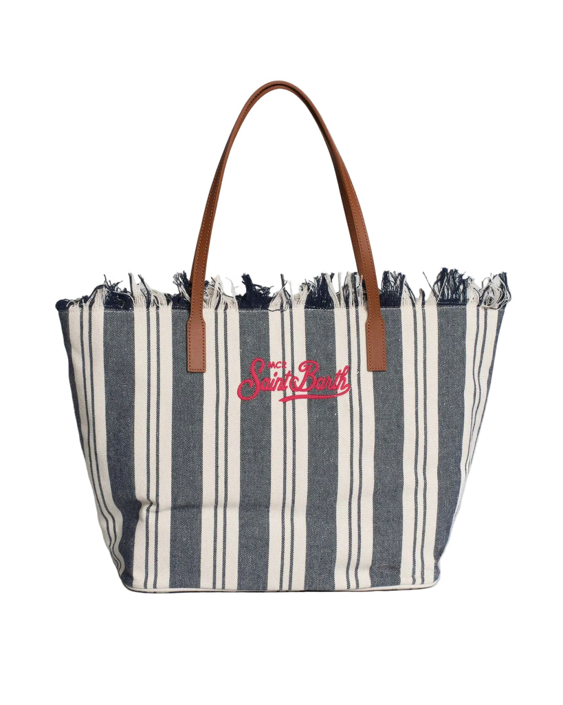 Borsa Saint Barth City Bag Mid Fringe Double Stripes Blu CBMF001 01762L