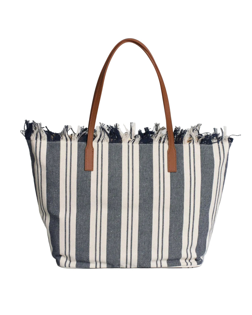 Borsa Saint Barth City Bag Mid Fringe Double Stripes Blu CBMF001 01762L