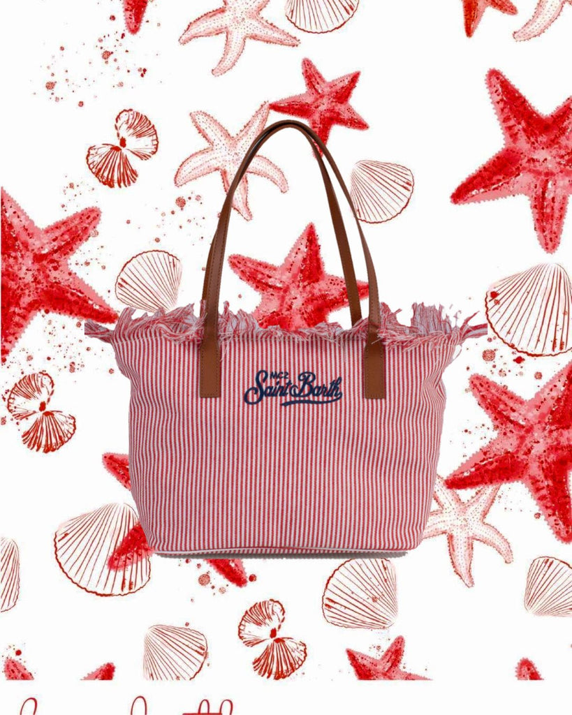 Borsa Saint Barth City Bag Mid Fringe Micro Stipes Rosse CBMF001 01771L