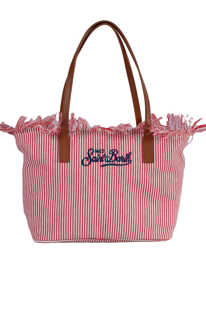 Borsa Saint Barth City Bag Mid Fringe Micro Stipes Rosse CBMF001 01771L