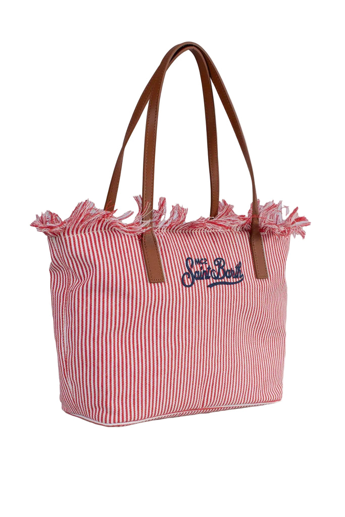 Borsa Saint Barth City Bag Mid Fringe Micro Stipes Rosse CBMF001 01771L