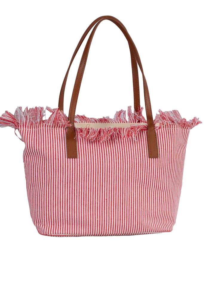 Borsa Saint Barth City Bag Mid Fringe Micro Stipes Rosse CBMF001 01771L