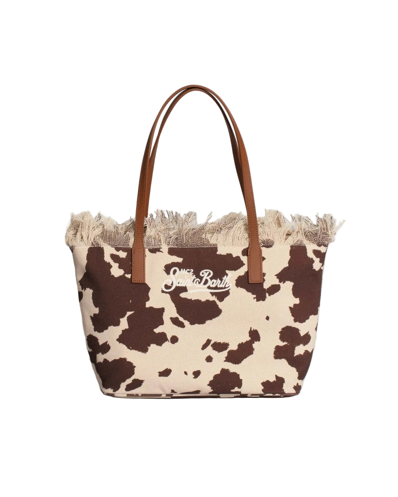 Borsa Saint Barth City Bag Mid Fringe Canvas Cow West CBMF001 01750L