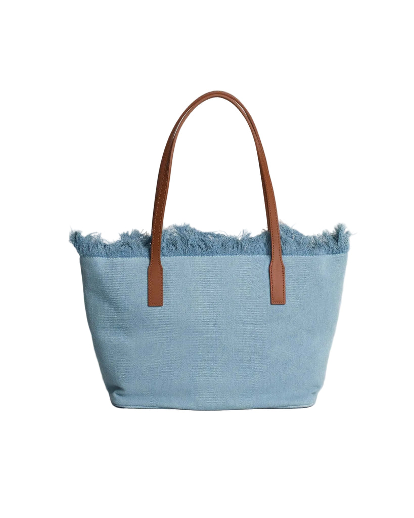 Borsa Saint Barth City Bag Mid Fringe Denim Light CBMF001 01759L