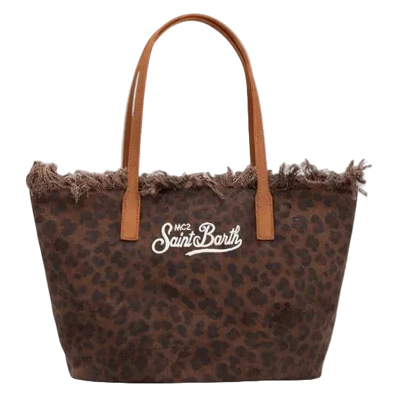Borsa Saint Barth City Bag Big Con Fringe In Canvas Leopardato CBF0001 00588L