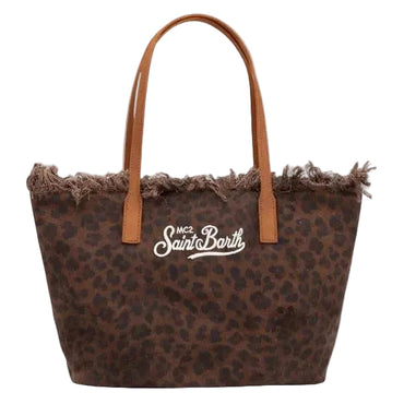 Borsa Saint Barth City Bag Big Con Fringe In Canvas Leopardato CBF0001 00588L