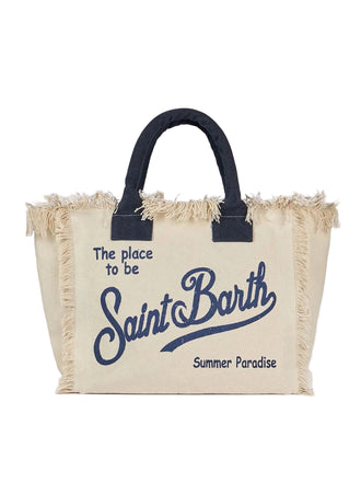 Borsa Saint Barth Vanity Big Beige Con Logo Blu VANI001 02564L