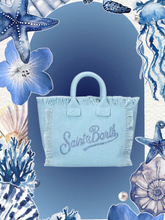 Borsa Saint Barth Vanity Azzurra Con Logo In Strass VANI001 0404L