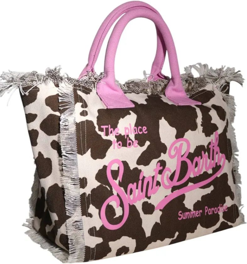 Borsa Mare Saint Barth Vanity Cow Skin Muccata Con Logo Rosa VANI001 00327L