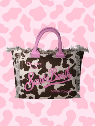 Borsa Mare Saint Barth Vanity Cow Skin Muccata Con Logo Rosa VANI001 00327L