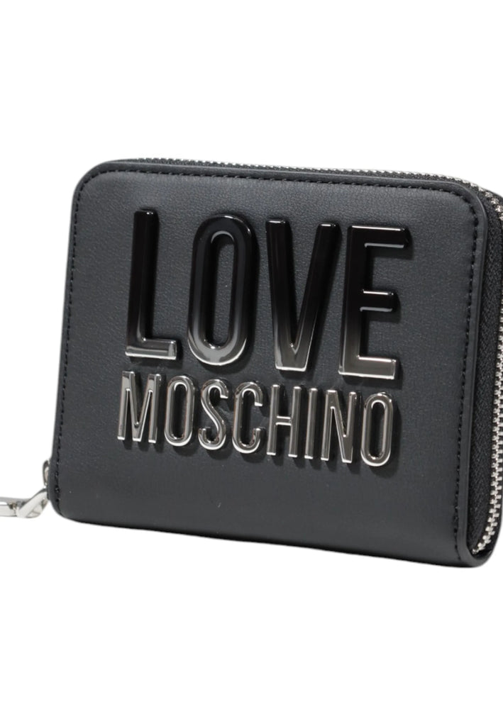 Portafoglio Love Moschino JC5732  zip around logo silver sfumato nero