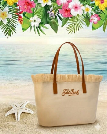 Borsa Saint Barth City Bag In Canvas Con Fringe CBM001 00302L