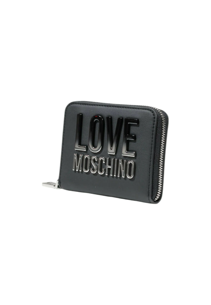 Portafoglio Love Moschino JC5732  zip around logo silver sfumato nero