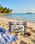 Borsa Saint Barth 02534 Colette Volant Sangallo Flowers Bianca e Blu