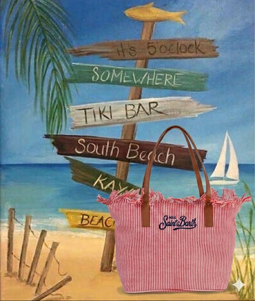 Borsa Saint Barth City Bag Fringe A Righe Rosse CBF0001 01771L