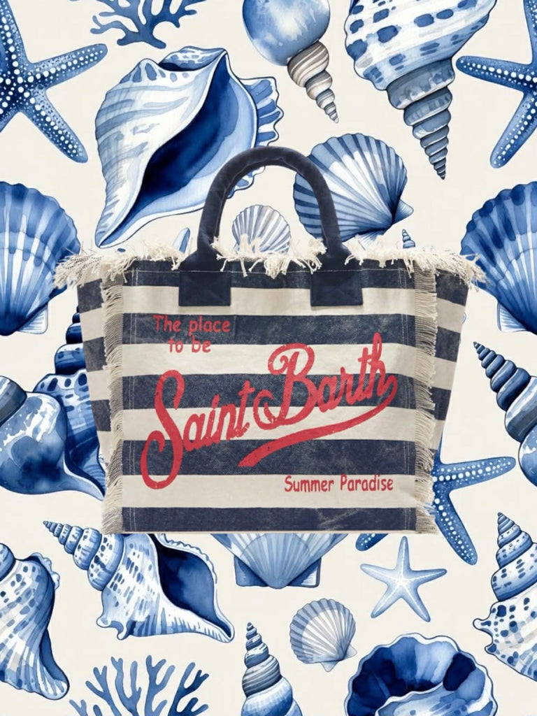 Borsa Mare Saint Barth Vanity A Righe Beige E Blu VANI001 08251L