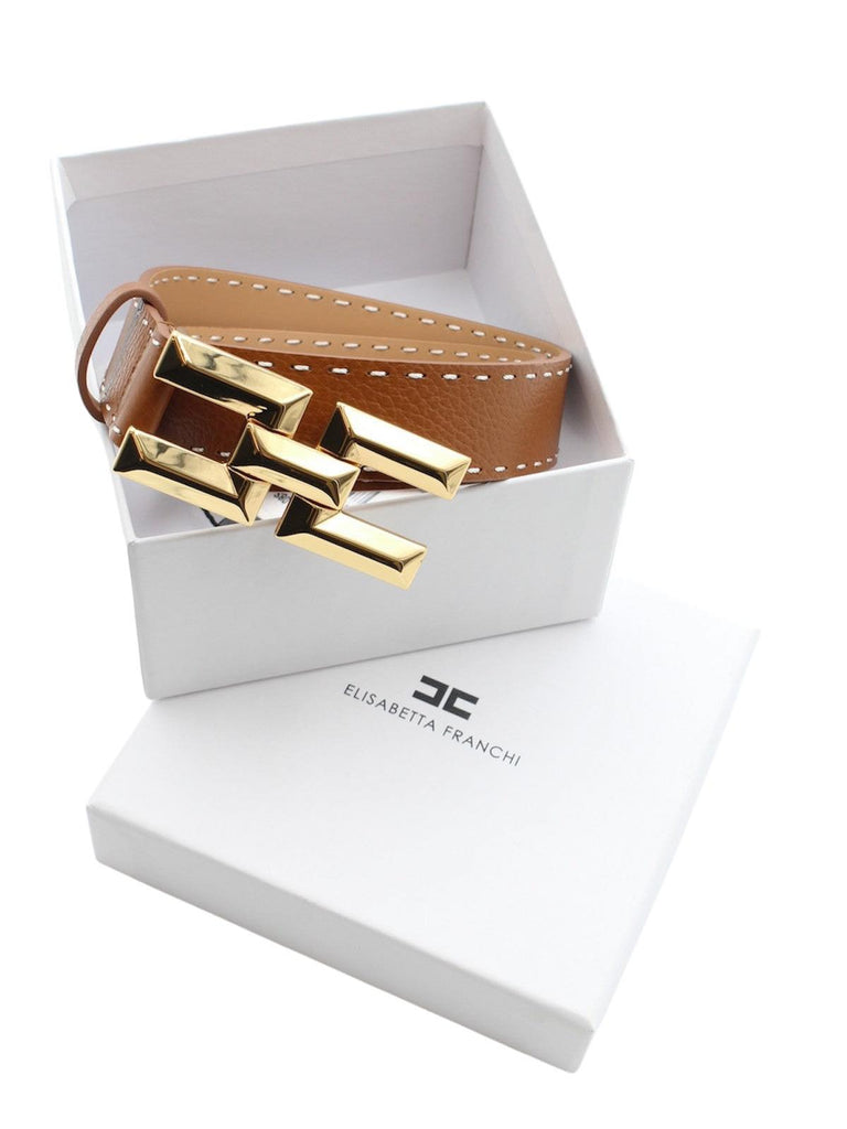 Cintura Elisabetta Franchi CT08S51E2 a vita alta in pelle con impunture Cognac