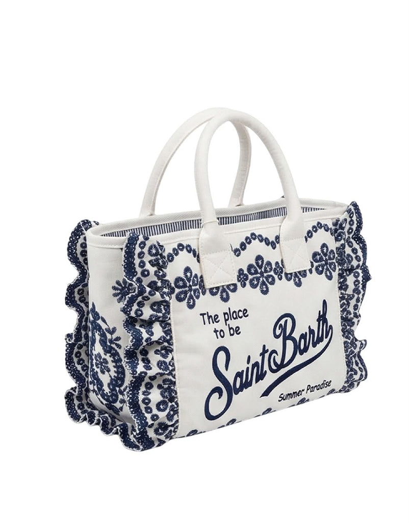 Borsa Saint Barth 02534 Colette Volant Sangallo Flowers Bianca e Blu