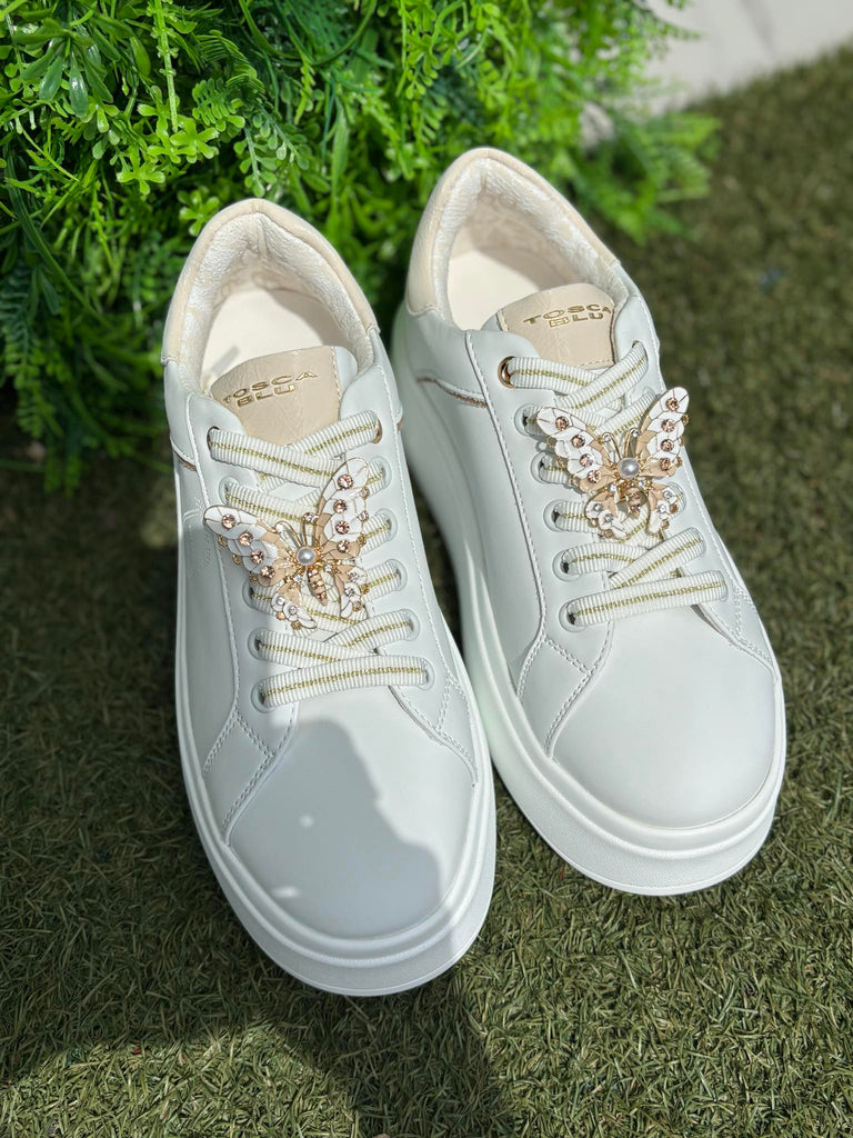 Sneaker Tosca Blu SS2502S013 Elettra con farfalle in strass colore bianco/oro