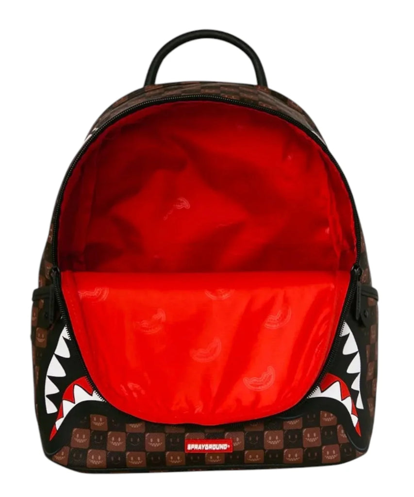 ZAINO SPRAYGROUND 9305 SHARKS IN PARIS WTF BUBBLE BROWN CHECK SAVAGE BACKPACK MEDIUM