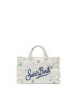 Borsa Saint Barth 01755 mini volant in denim bianca con fiori ricamati