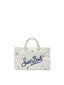 Borsa Saint Barth 01755 mini volant in denim bianca con fiori ricamati
