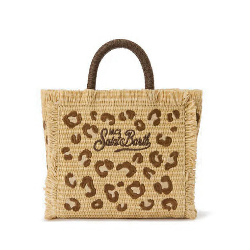 Borsa Saint Barth Vanity Straw Con Ricami Leopardati VANI021 00349L
