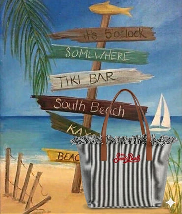 Borsa Saint Barth City Bag Fringe A Righe Nere CBF0001 01769L