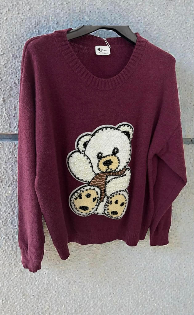 Maglione Mua Collection Orsetto teddy con strass e perle