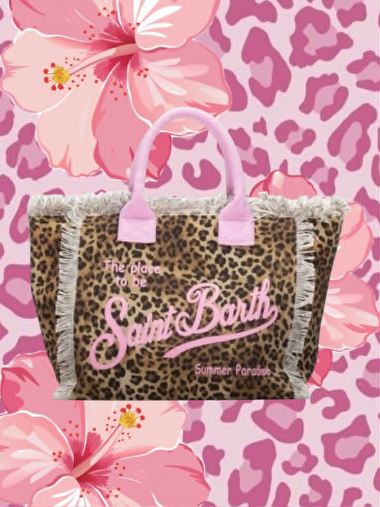Borsa Mare Saint Barth Vanity Sand Leopardata Logo E Manici In Rosa VANI001 02591L