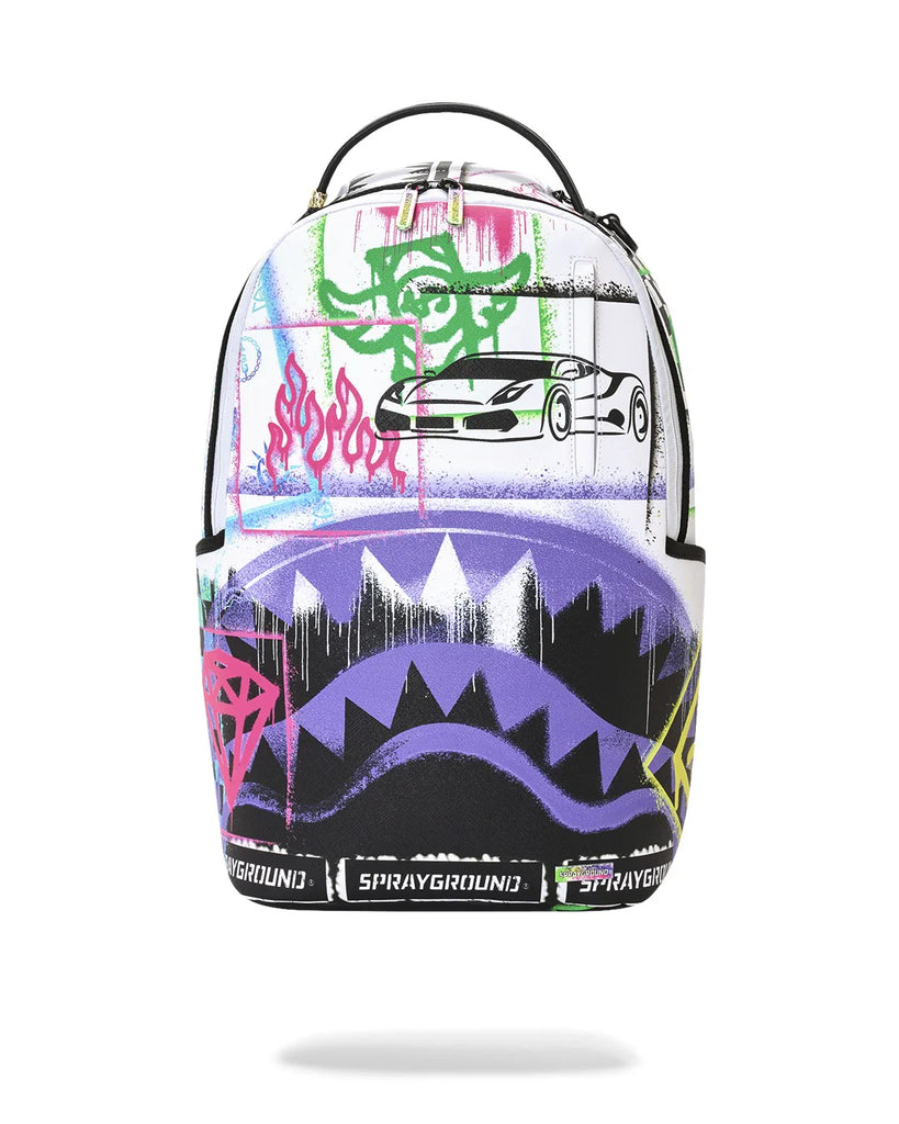 ZAINO SPRAYGROUND 8538 STENCIL SHARK ATTACK BLACK AND WHITE SPLIT BACKPACK