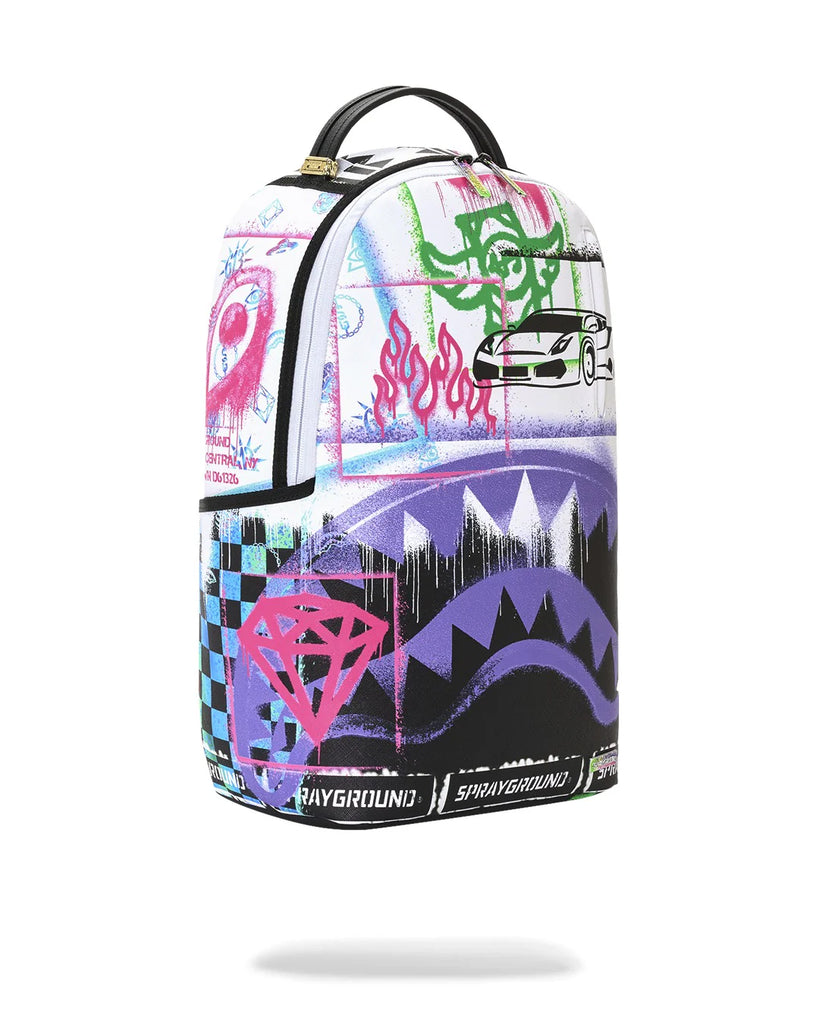ZAINO SPRAYGROUND 8538 STENCIL SHARK ATTACK BLACK AND WHITE SPLIT BACKPACK