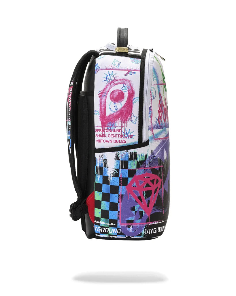 ZAINO SPRAYGROUND 8538 STENCIL SHARK ATTACK BLACK AND WHITE SPLIT BACKPACK
