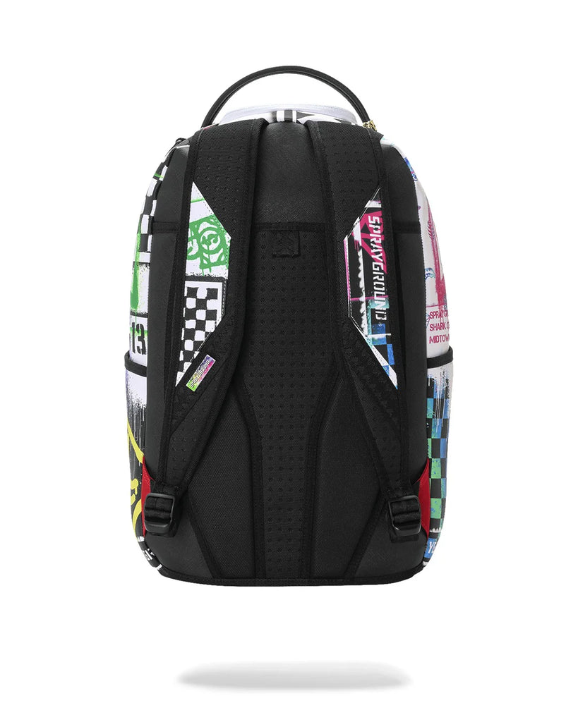 ZAINO SPRAYGROUND 8538 STENCIL SHARK ATTACK BLACK AND WHITE SPLIT BACKPACK