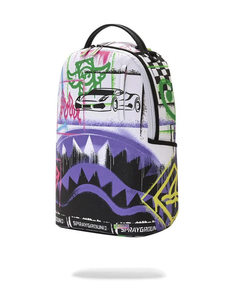 ZAINO SPRAYGROUND 8538 STENCIL SHARK ATTACK BLACK AND WHITE SPLIT BACKPACK