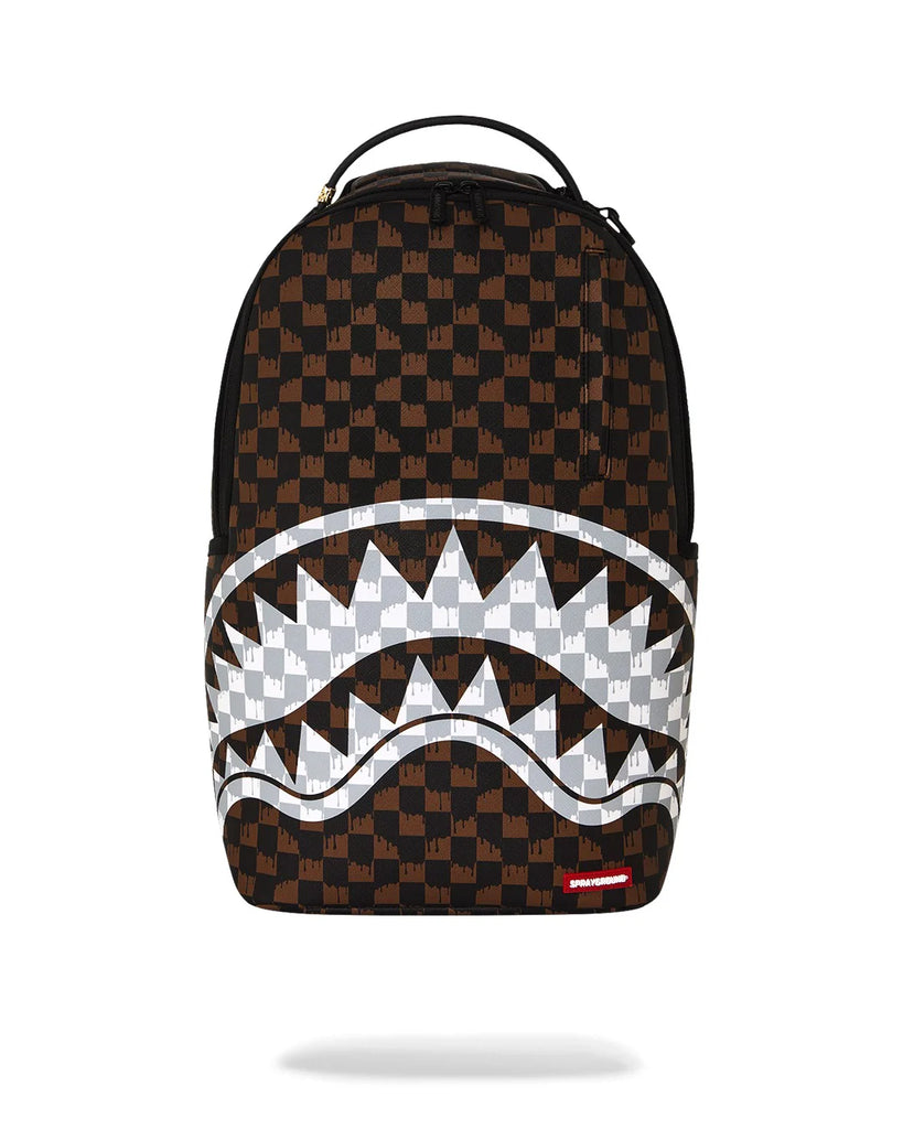 ZAINO SPRAYGROUND 8552 BROWN AND CREAM DRIP CHECK SHARK BACKPACK