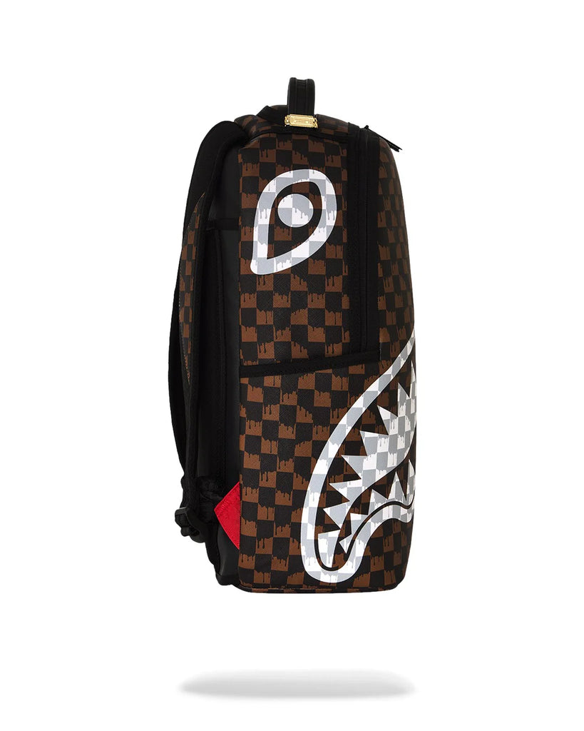 ZAINO SPRAYGROUND 8552 BROWN AND CREAM DRIP CHECK SHARK BACKPACK